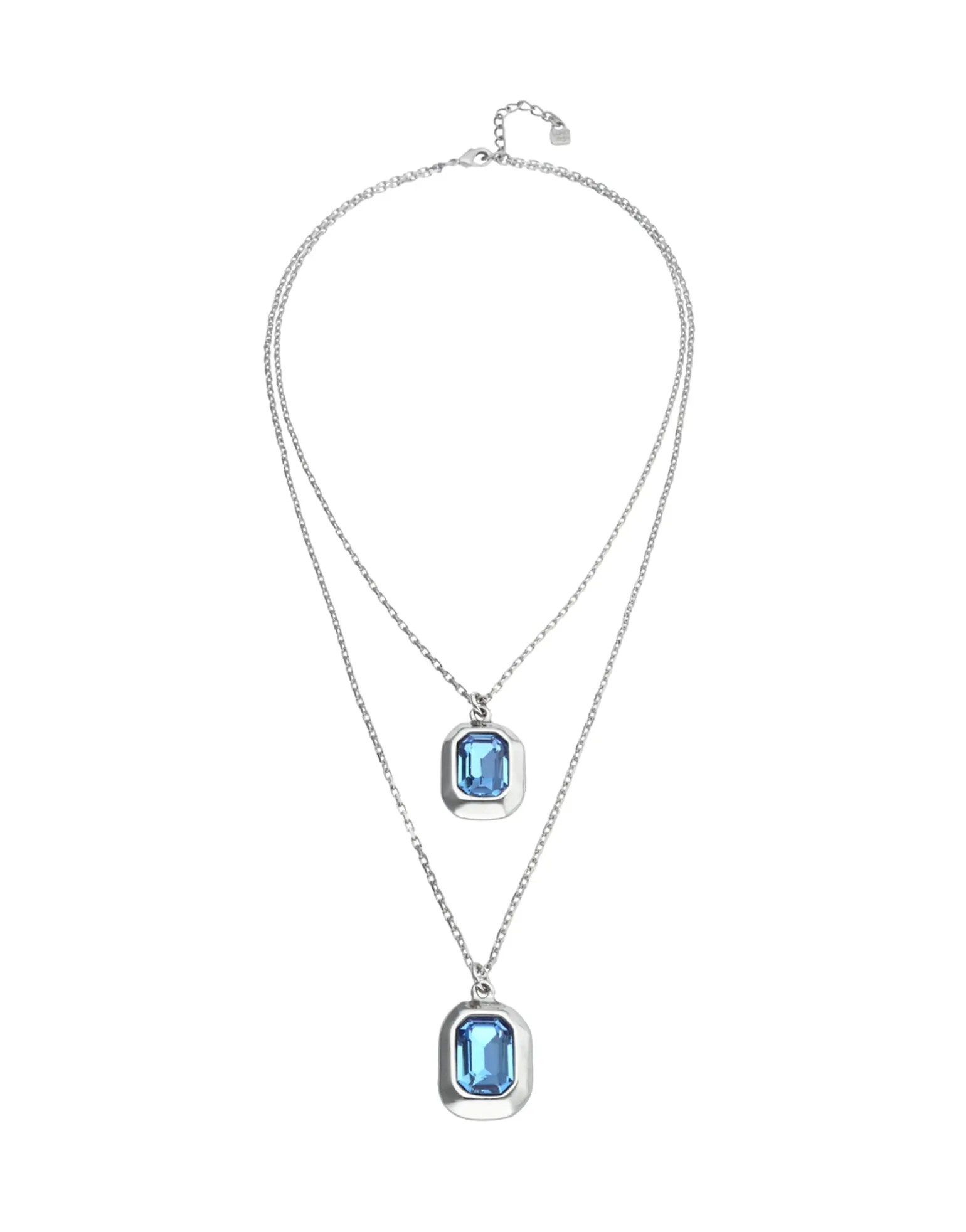 Double necklace with two rectangular faceted crystals