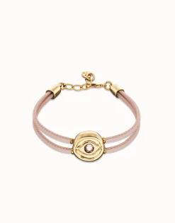 Double pink leather birthstone bracelet with eye