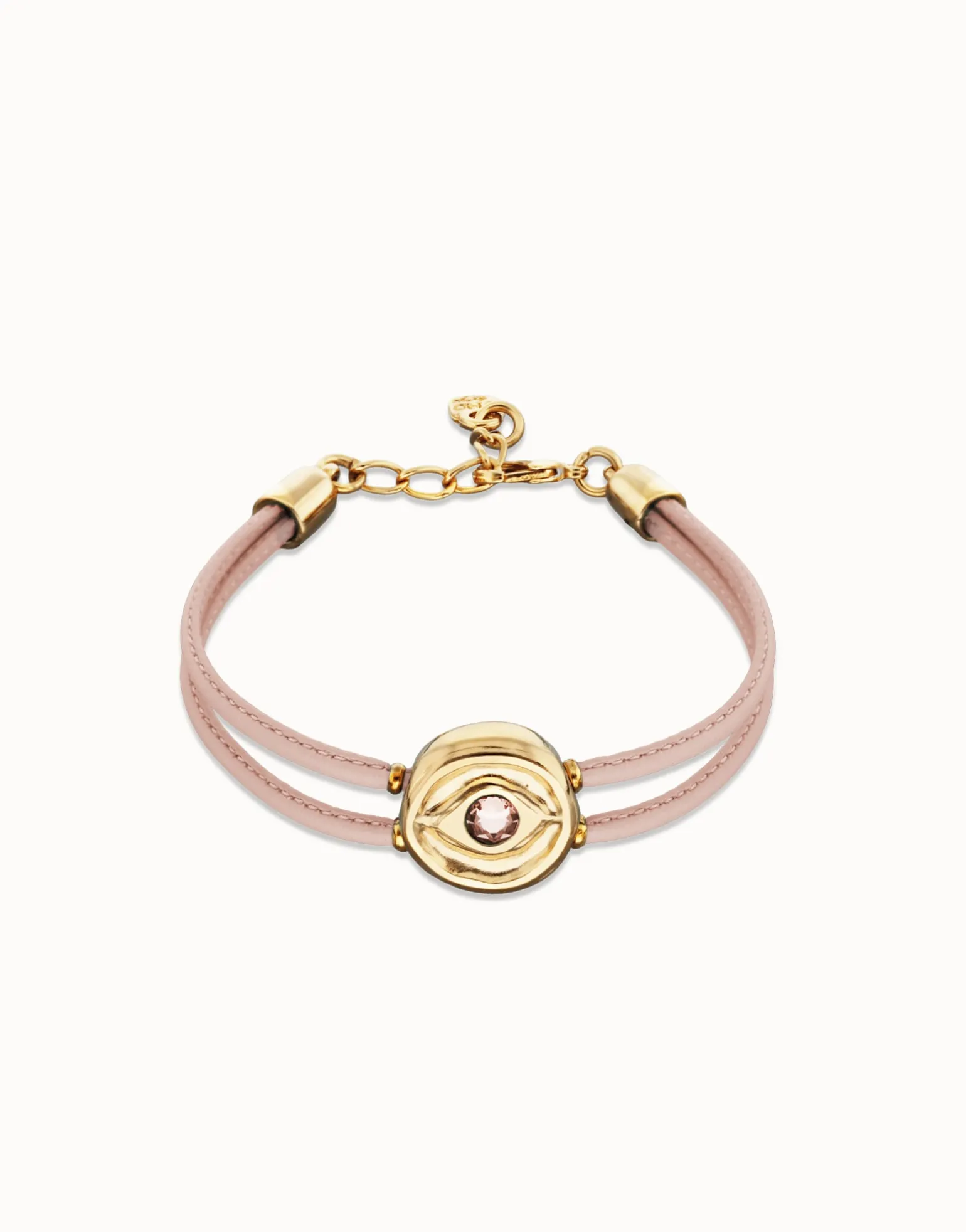 Double pink leather birthstone bracelet with eye