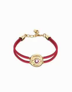 Double pink leather birthstone bracelet with eye