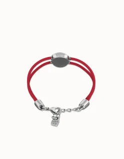 Double pink leather birthstone bracelet with eye