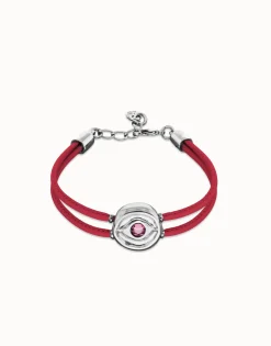 Double pink leather birthstone bracelet with eye