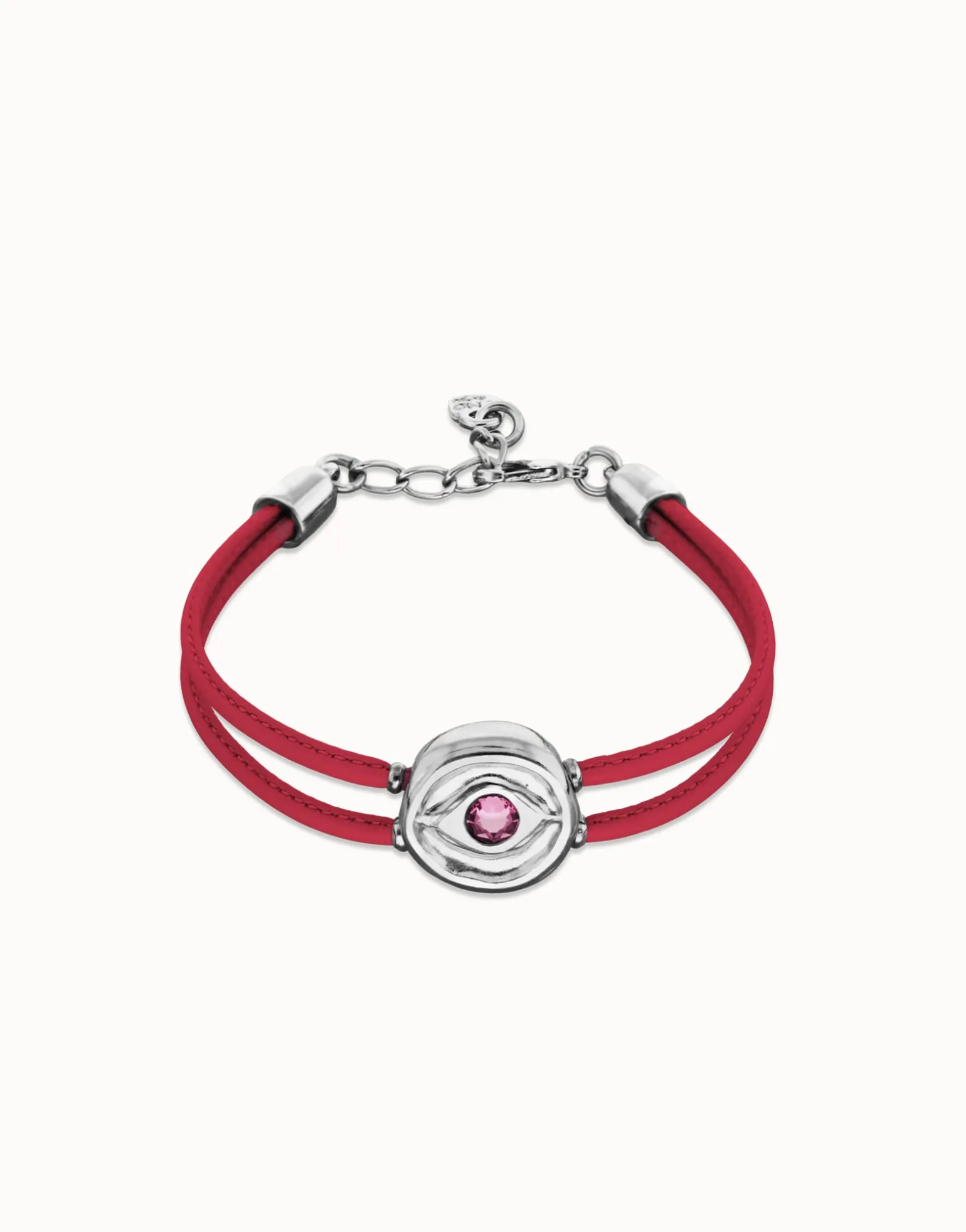 Double pink leather birthstone bracelet with eye