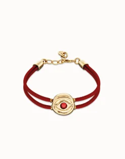 Double red leather birthstone bracelet with eye