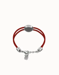 Double red leather birthstone bracelet with eye