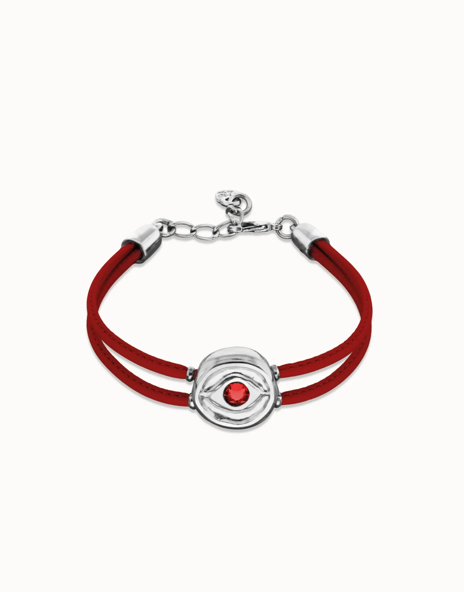Double red leather birthstone bracelet with eye