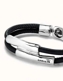 Double strand lether bracelet with two tubes