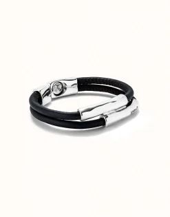 Double strand lether bracelet with two tubes