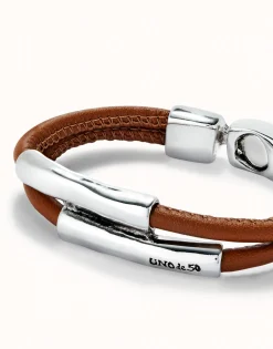 Double strand lether bracelet with two tubes