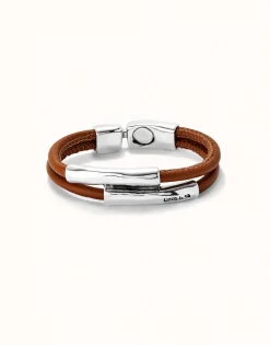 Double strand lether bracelet with two tubes