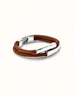Double strand lether bracelet with two tubes