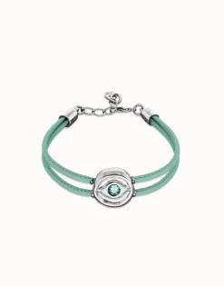Double turquoise leather birthstone bracelet with eye