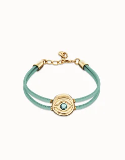 Double turquoise leather birthstone bracelet with eye