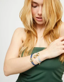 Double white leather birthstone bracelet with eye