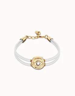Double white leather birthstone bracelet with eye