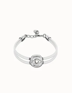 Double white leather birthstone bracelet with eye