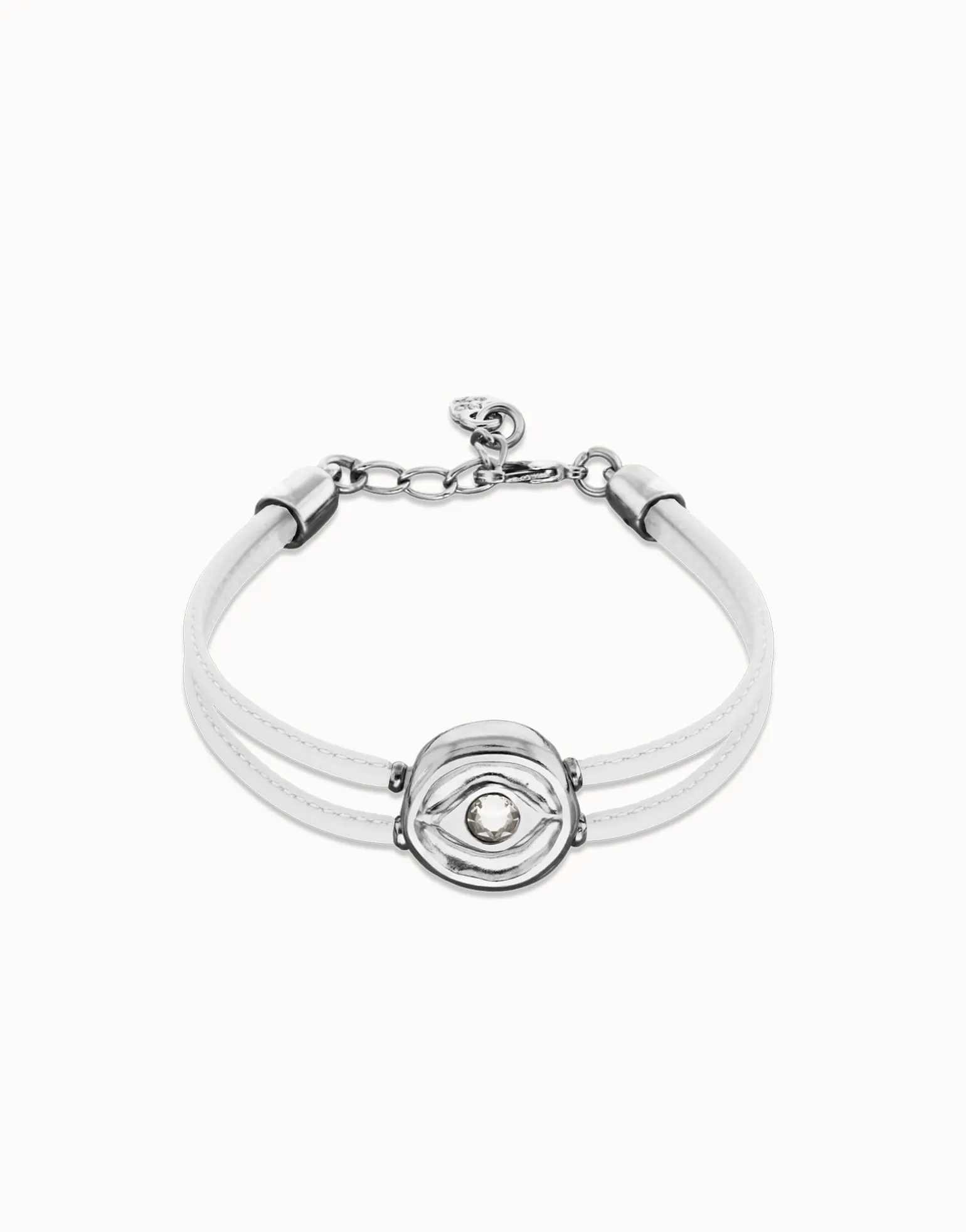 Double white leather birthstone bracelet with eye