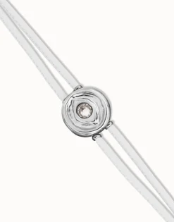 Double white leather birthstone bracelet with eye