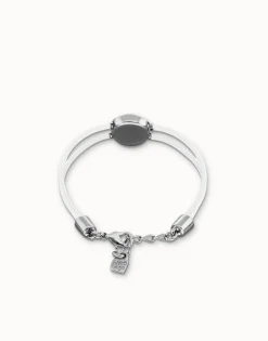 Double white leather birthstone bracelet with eye