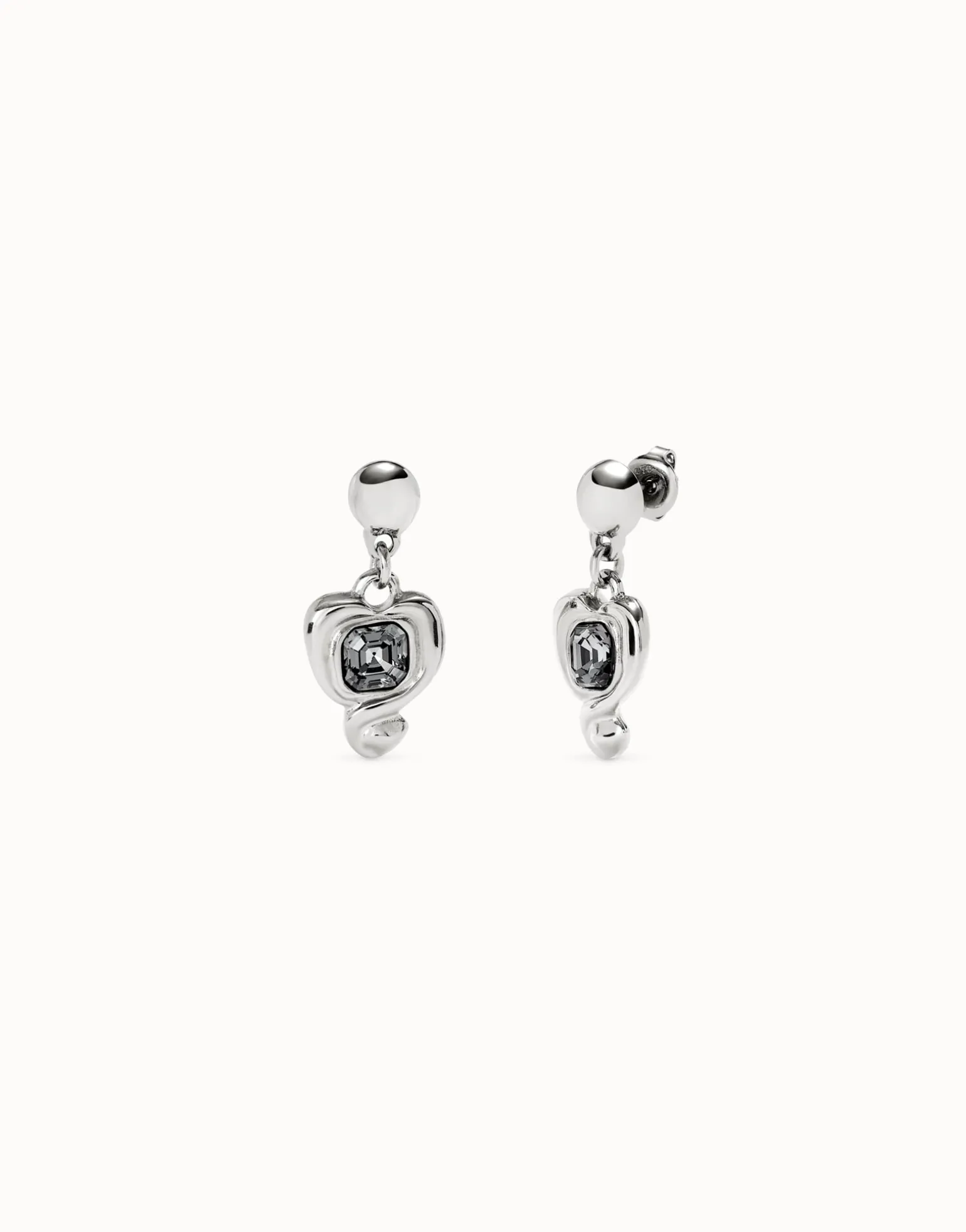 Drop earrings with a heart and black crystal