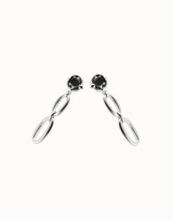 Drop earrings with faceted black crystal and links