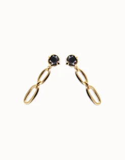 Drop earrings with faceted black crystal and links