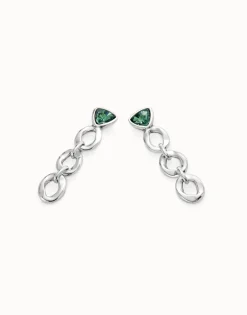 Drop earrings with green crystal