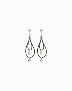 Drop earrings with leather earrings and sphere detail