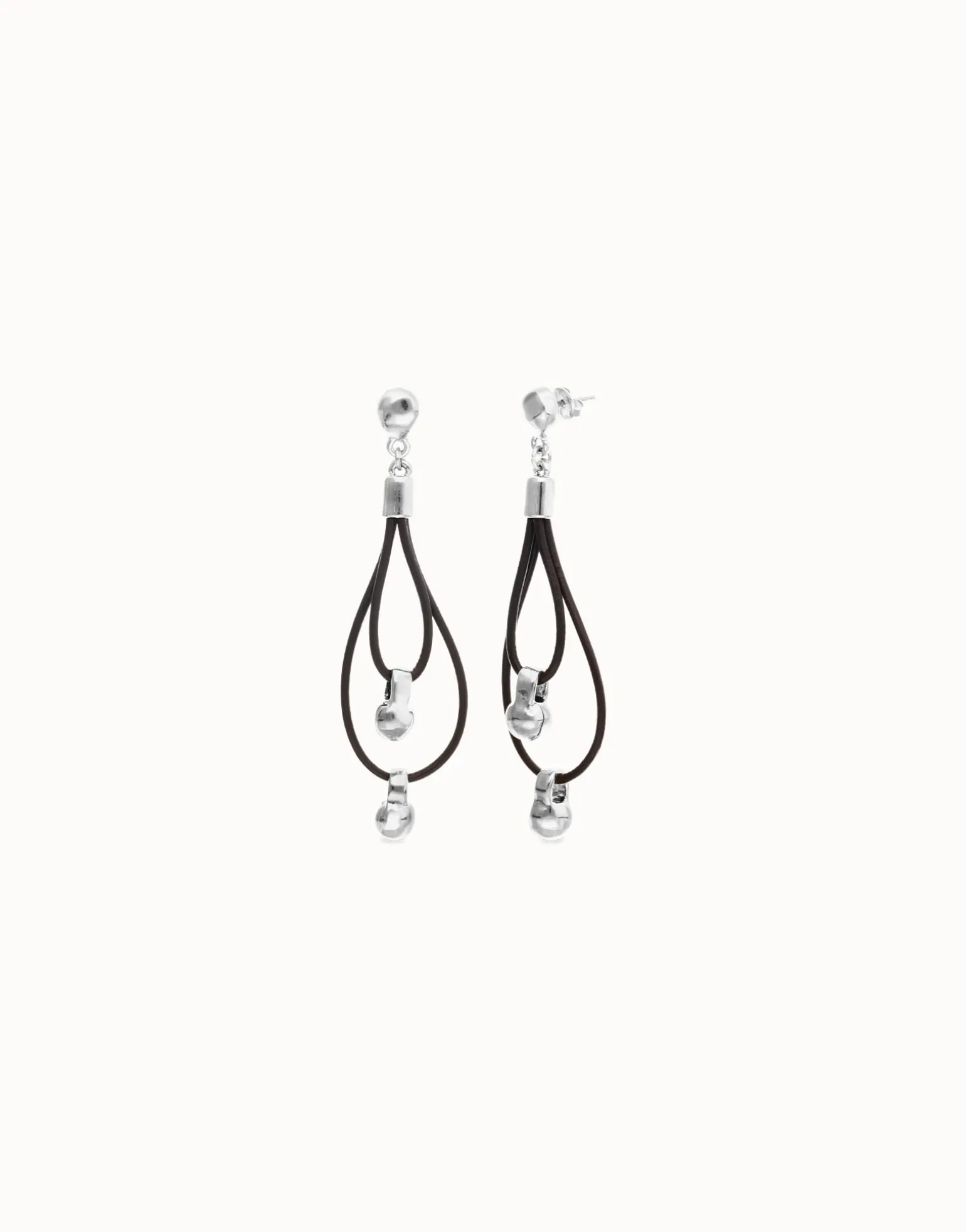 Drop earrings with leather earrings and sphere detail