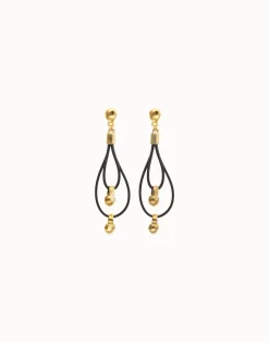 Drop earrings with leather earrings and sphere detail