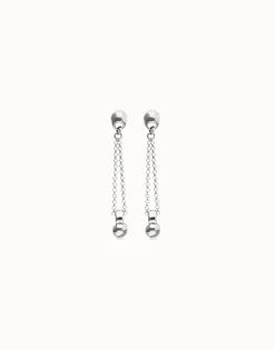 Drop earrings with long chain and sphere