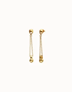 Drop earrings with long chain and sphere