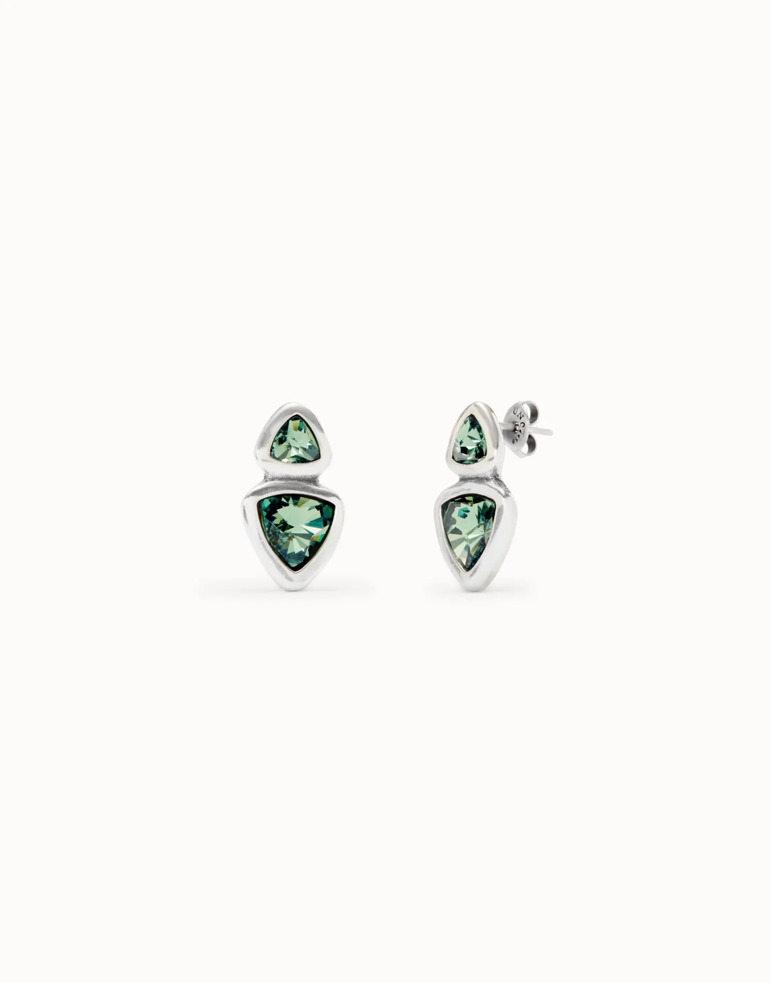 Drop earrings with two green crystals