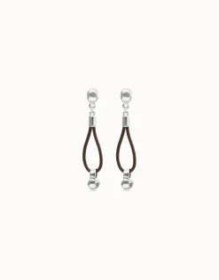 Drop leather earrings with sphere detail