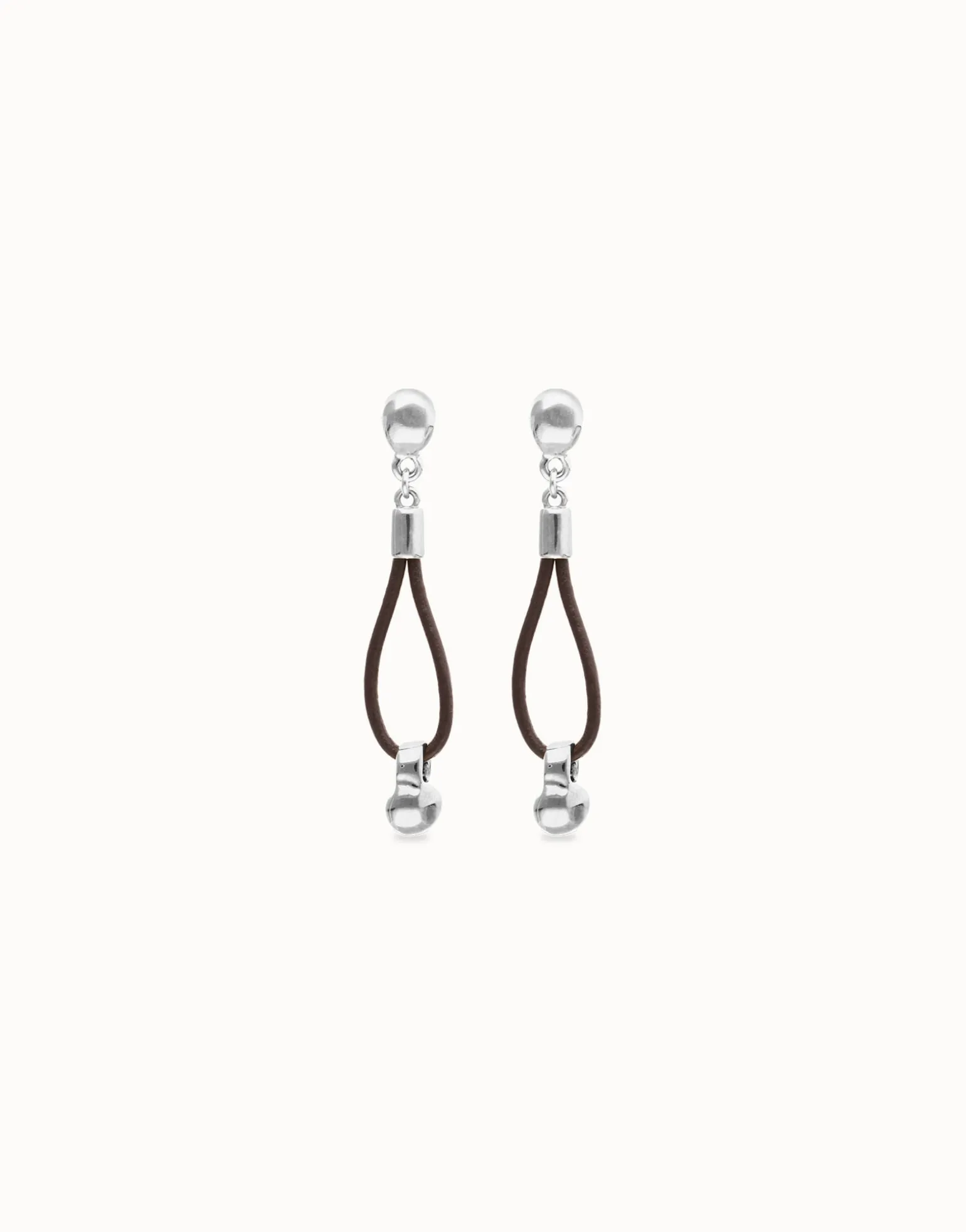 Drop leather earrings with sphere detail