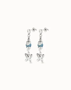 Earrings with blue crystal and butterfly