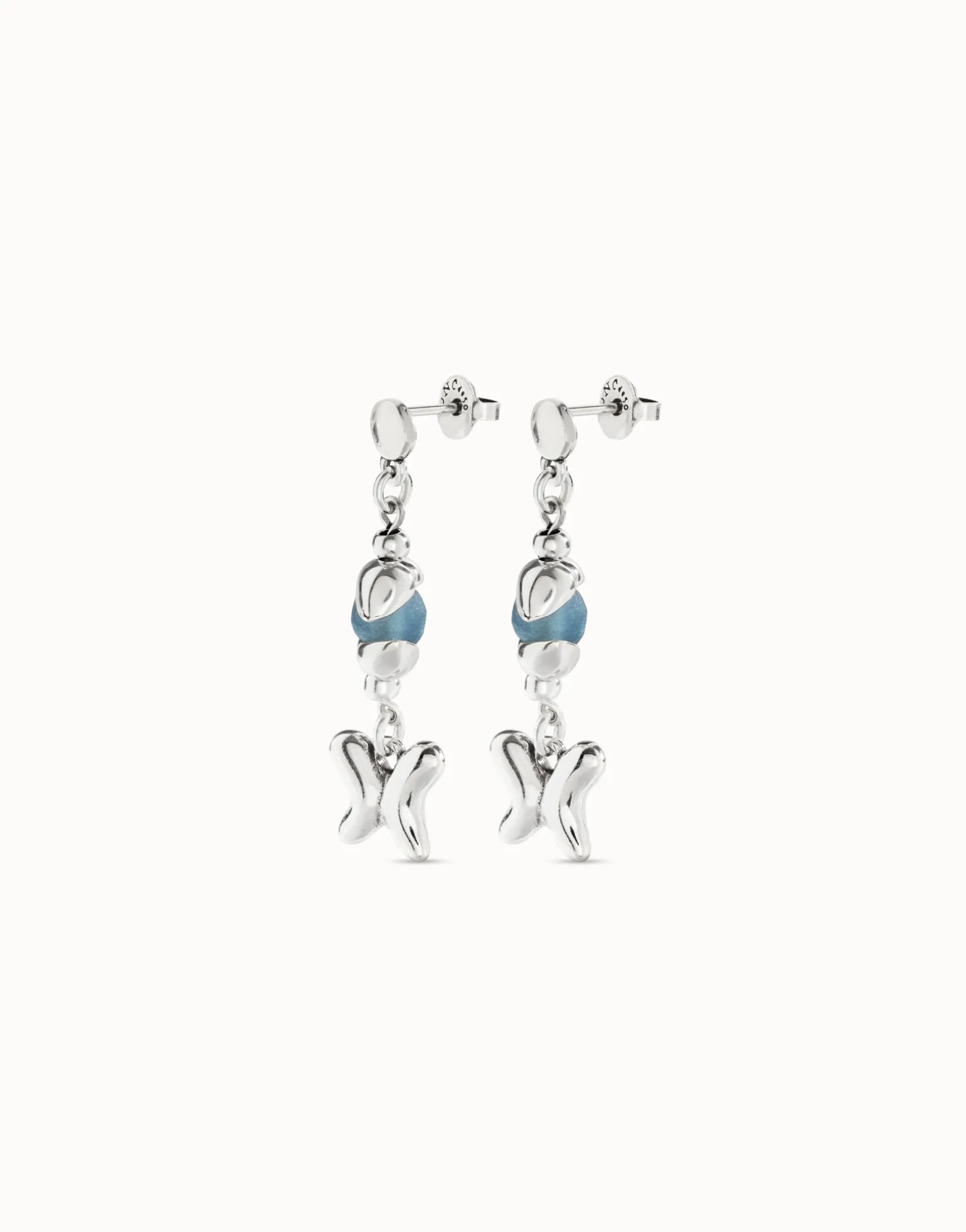 Earrings with blue crystal and butterfly