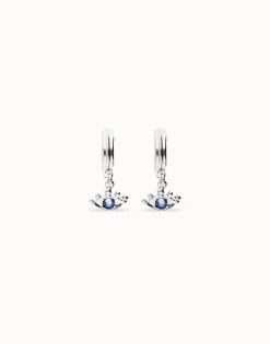Eye-shaped drop earrings with blue crystal