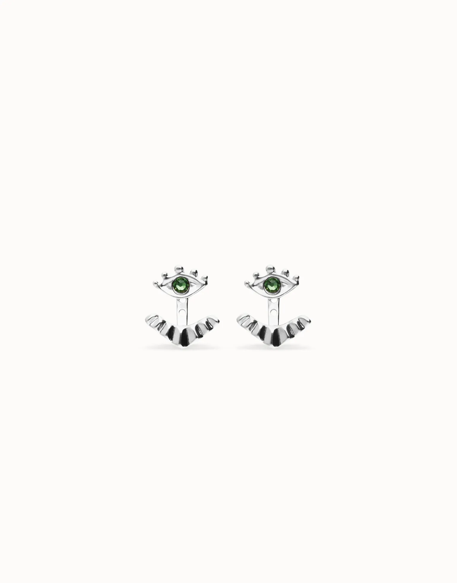 Eye-shaped stud earrings with verde crystal