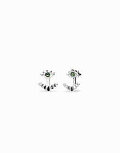 Eye-shaped stud earrings with verde crystal