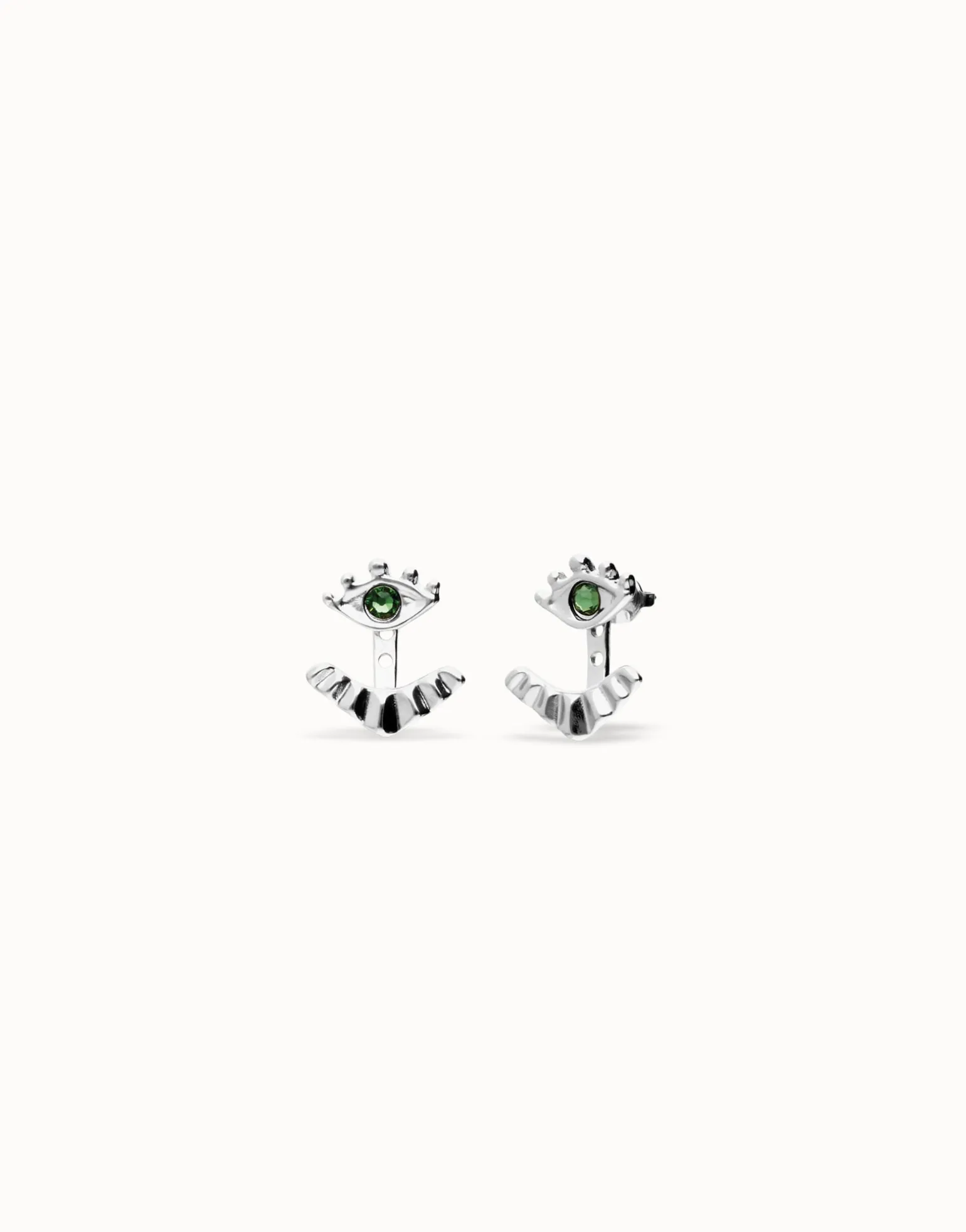 Eye-shaped stud earrings with verde crystal