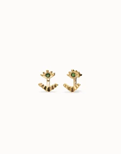 Eye-shaped stud earrings with verde crystal