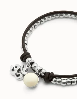 Leather beaded bracelet with ivory murano glass