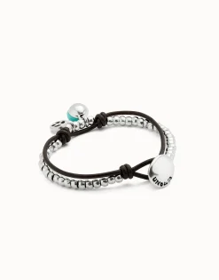 Leather beaded bracelet with turquoise murano glass