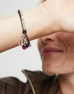 Leather beaded bracelet with purple murano glass