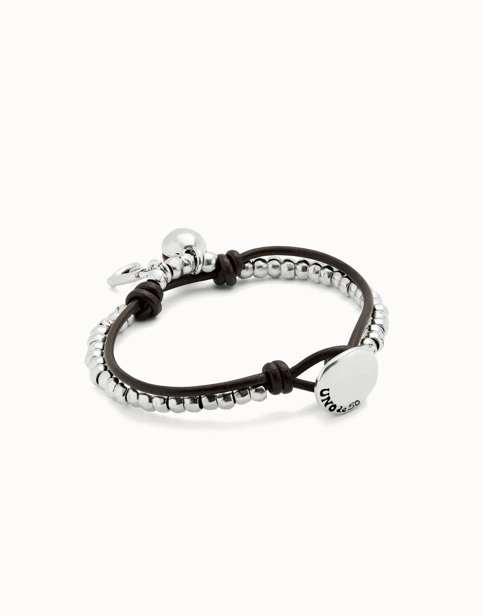 Leather beaded bracelet with purple murano glass