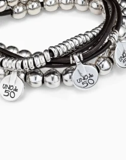 Leather beaded bracelet with charms