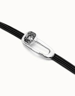 Leather bracelet with a black crystal