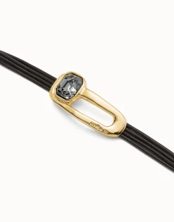 Leather bracelet with a black crystal