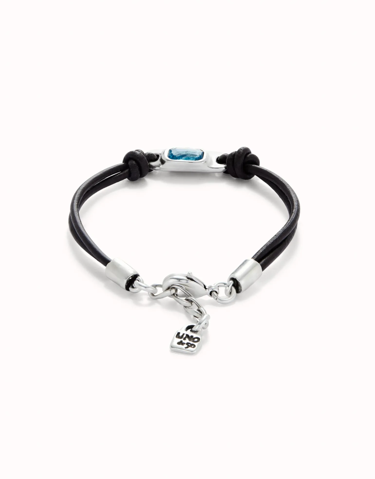 Leather bracelet with a blue crystal